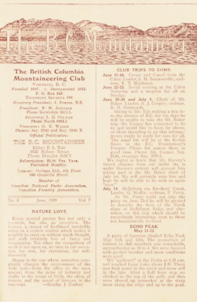 The B.C. Mountaineer 1929 June cover